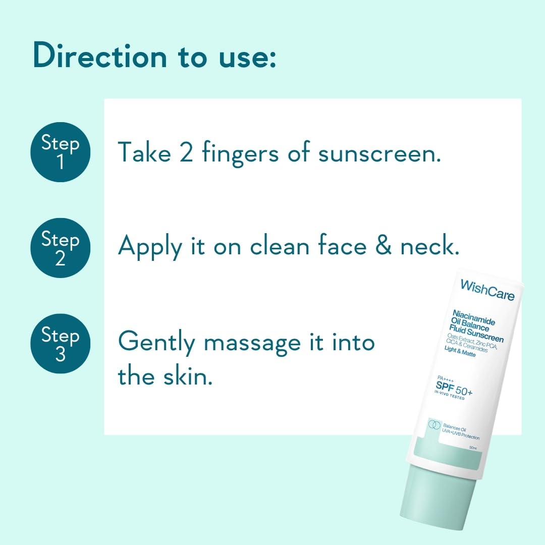 WishCare Niacinamide Oil Balance Fluid Sunscreen SPF 50 PA++++ - Light & Matte Sunscreen for Oily Skin - 5 gms