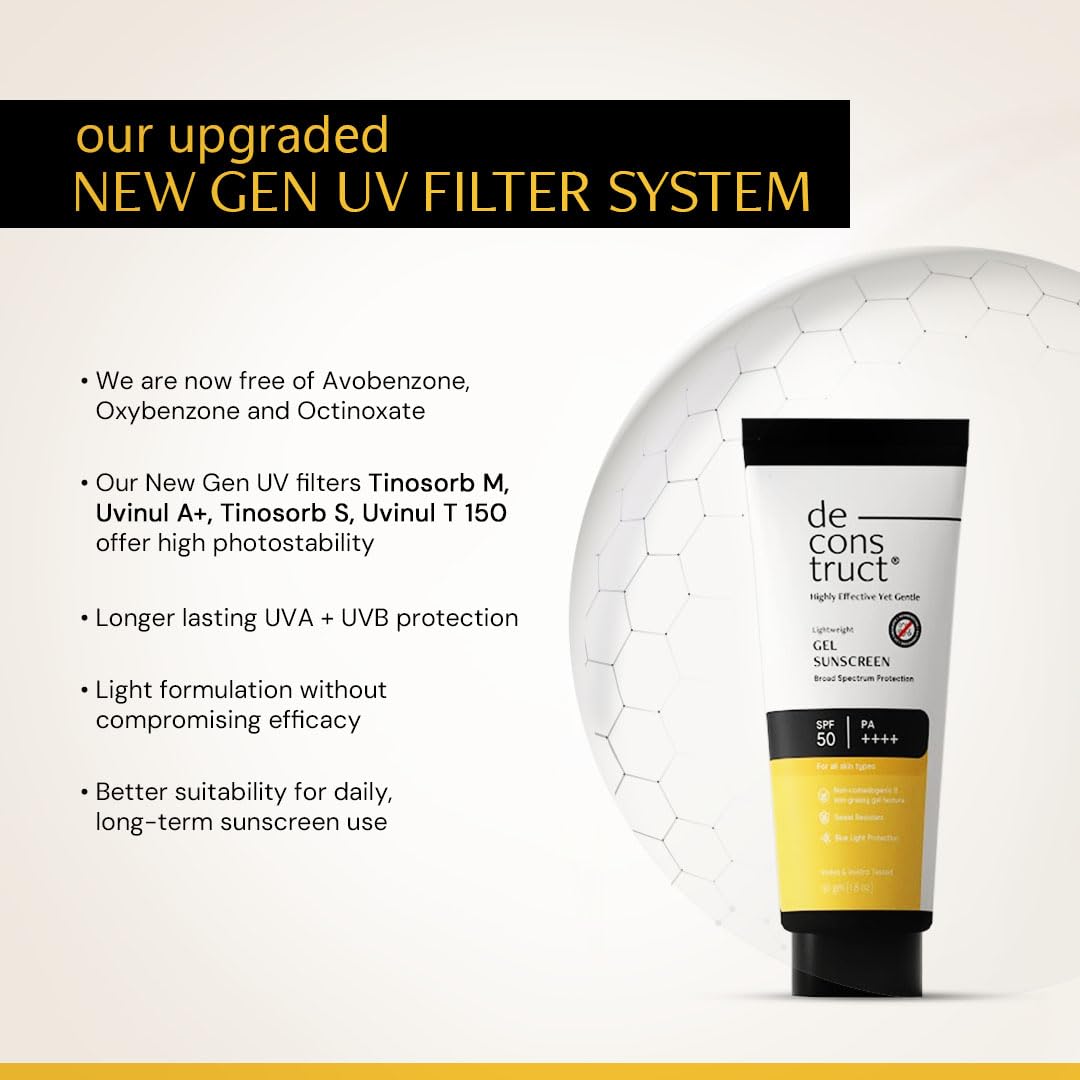 Deconstruct Gel Sunscreen for Oily skin SPF 50 PA++++ | For Men & Women - 80gm