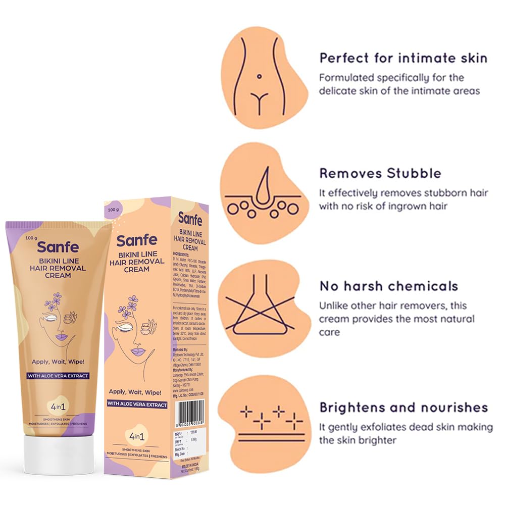 Sanfe Hair Removal Gel - 100ml with Aloe Vera & Coconut Extracts (Hair removal Cream 100 gm)