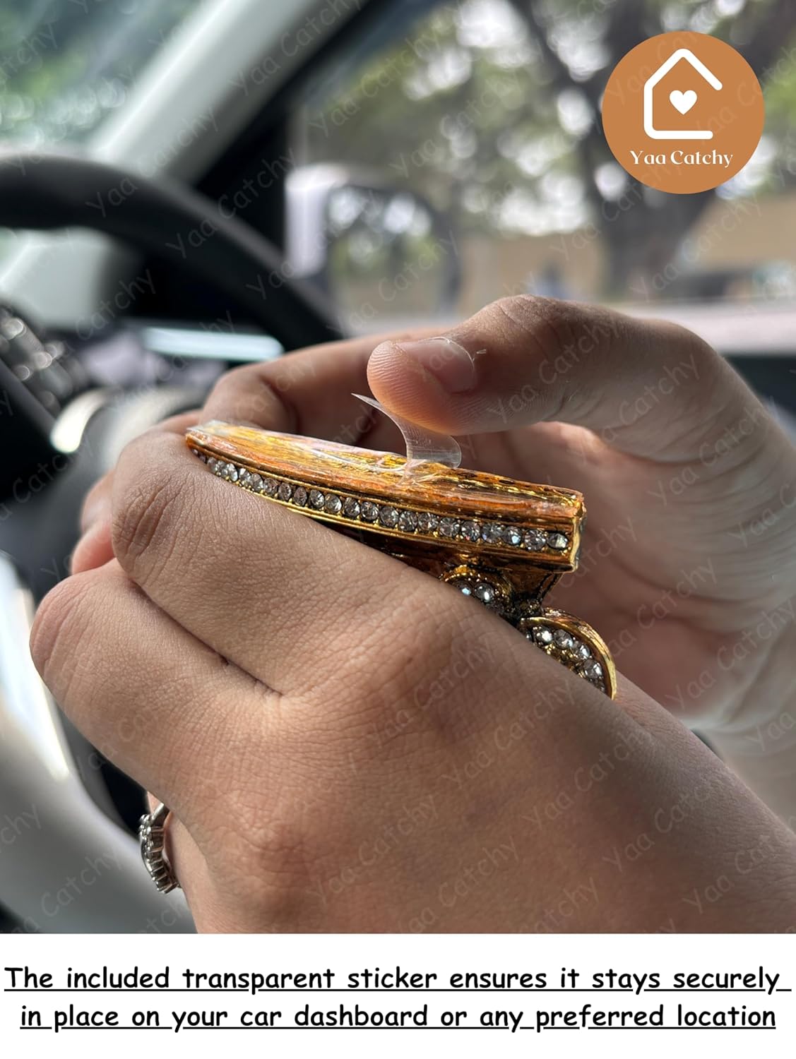 Balaji Tirupati Lord Venkateswara shanku Chakra Namah Stone Car Dashboard Idol with Hand Made Crystal Stones Hindu God Srinivasa.(Blessings on The Go) (Thirupathi Balaji Stone 11)