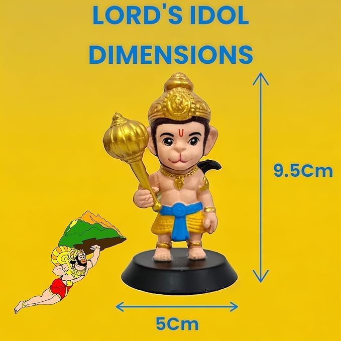 Cute Bal Hanuman Idol | Baby Hanuman Figurine with Gada | Decorative Dashboard, Car, Temple Showpiece | Devotional Gift for Home & Office (Lord_Hanuman_Idol)