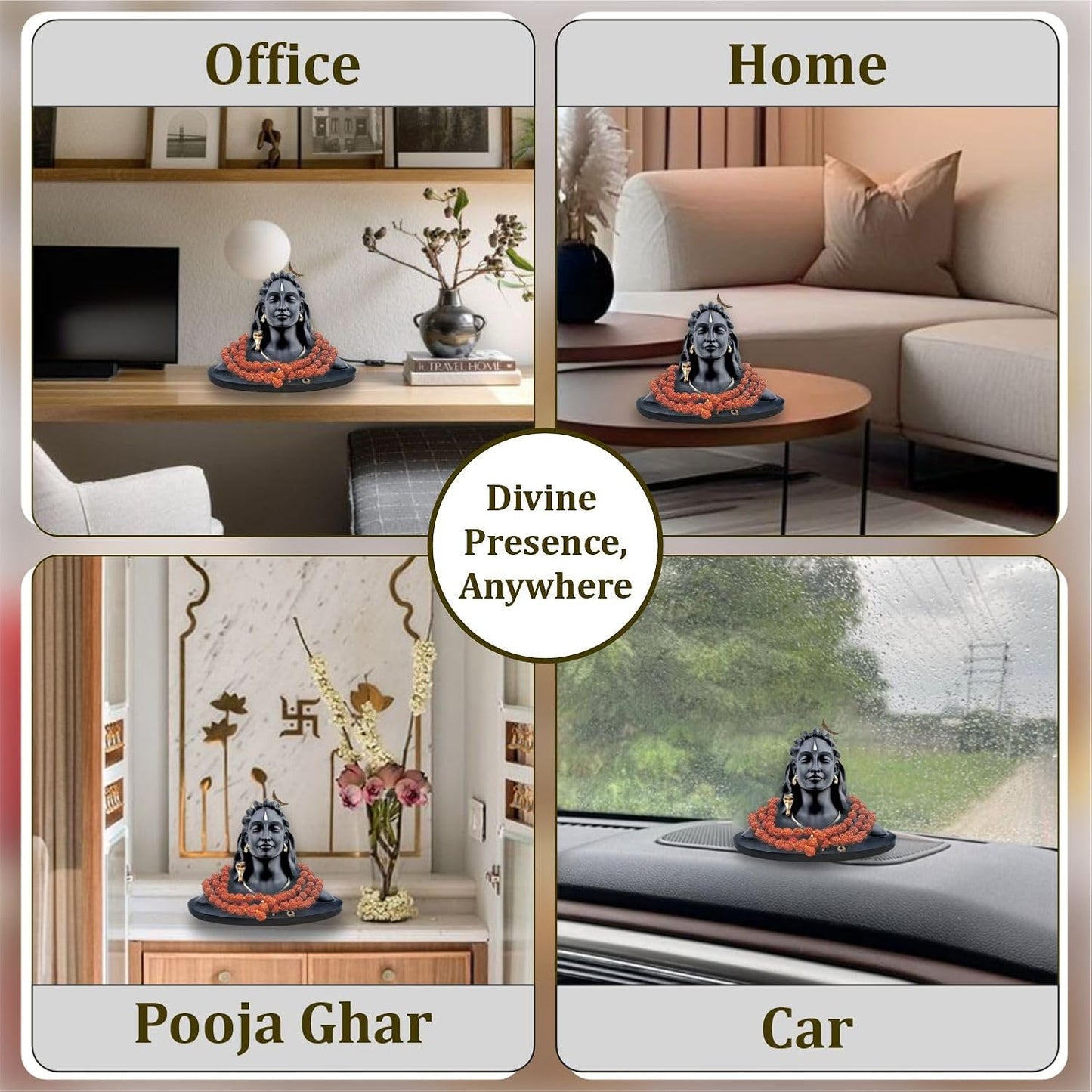 3 Inch Adiyogi Statue with Rudraksh Mala/Resin Car Dashboard Idols/Lord Shiva for Pooja/Mahadev Statues/Decorative Items for Home/Office(Black)