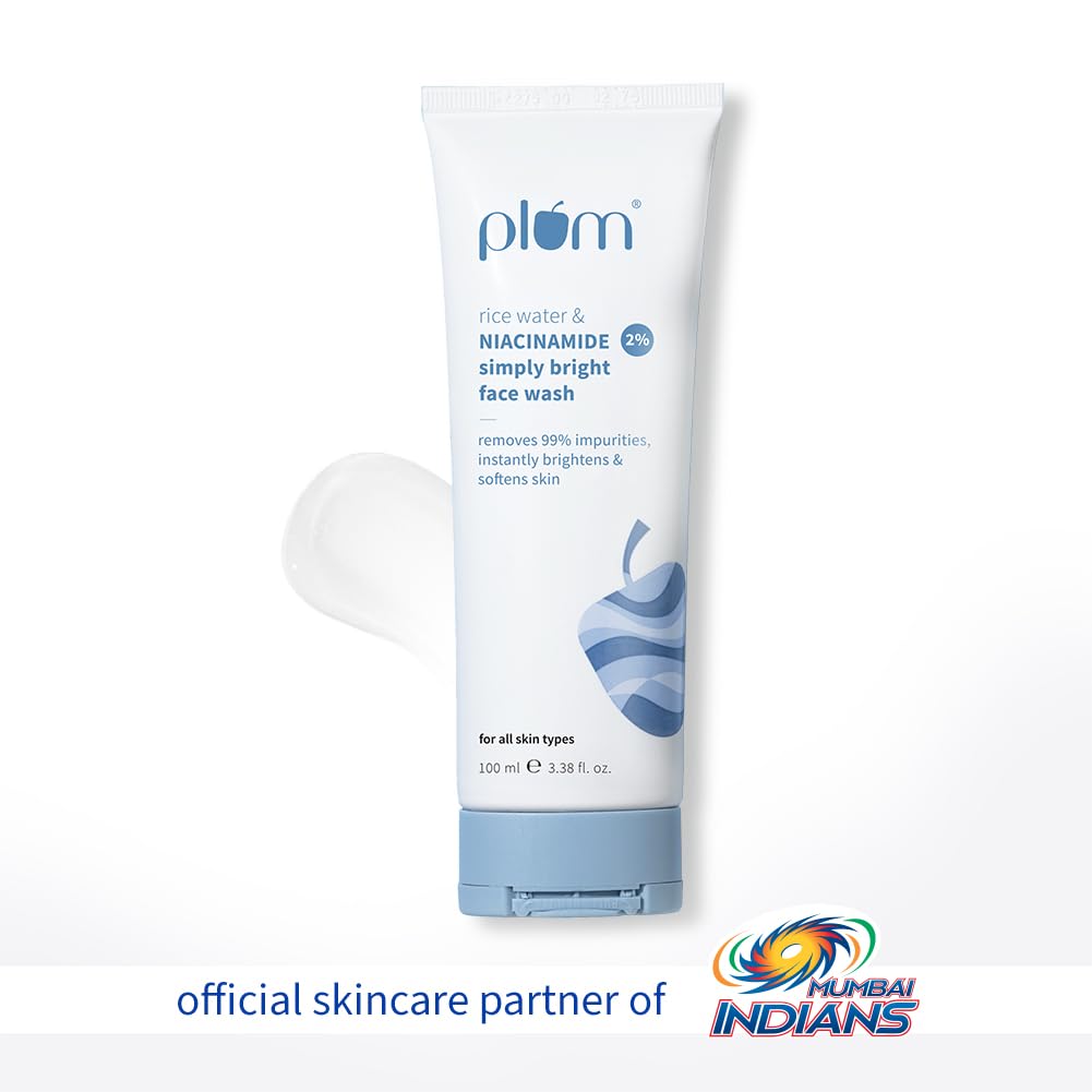 Plum 2% Niacinamide & Rice Water Face Wash | Hydrates & Brightens Skin | Softens & Smoothens Skin | Gentle & Non-Drying | Gently Cleanses 99% pore clogging impurities | Women & Men | 100ml