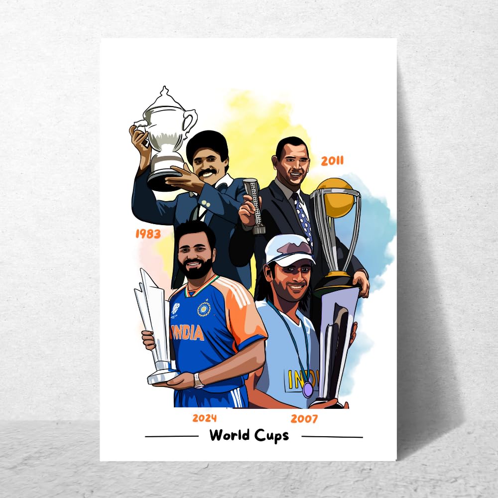 MS Dhoni Rohit Sharma KApil Dev Worldcup Winner Cricket Player, 12 x 18 Inch Unframed Poster For wall decoration home bedroom living room Paintings Hostel Boys Ideal For Cricket Fans