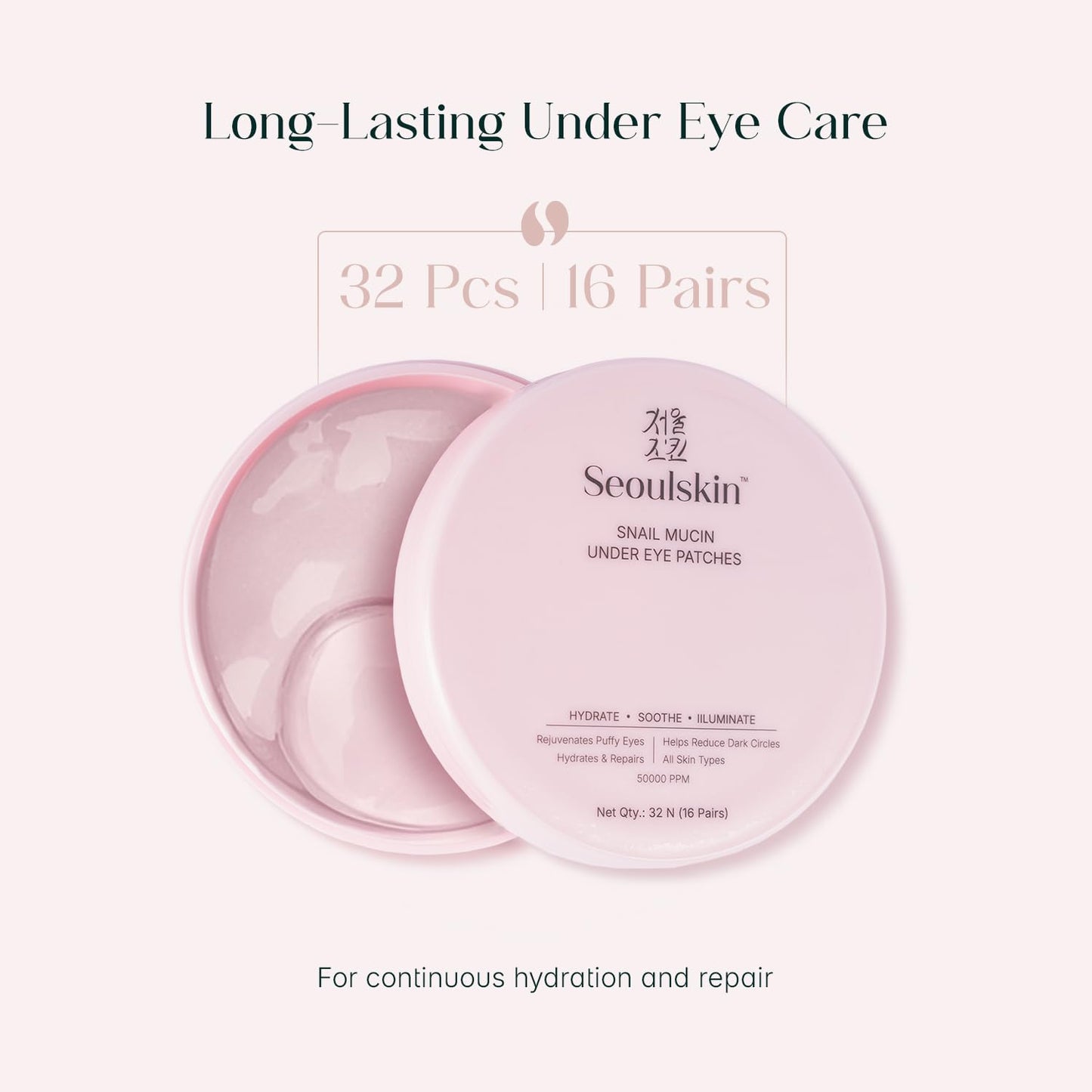 SeoulSkin Snail Mucin Under Eye Serum Patches (32 Pcs) – Korean Eye Patches for Dark Circles, Puffy Eyes, Hydrates & Repairs with Niacinamide & Hyaluronic Acid – Paraben-Free, Sulphate-Free, Cruelty-Free