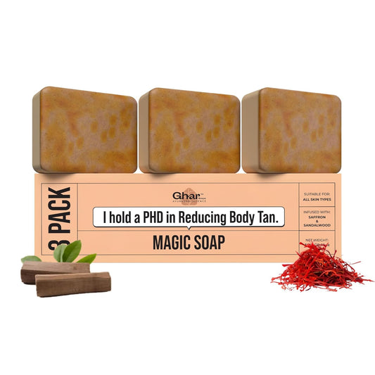 Ghar Soaps Sandalwood & Saffron Magic Soaps For Bath (300 Gms Pack Of 3) | Chandan & Kesar Bath Soap | Skin Brightening Soap For Men & Women