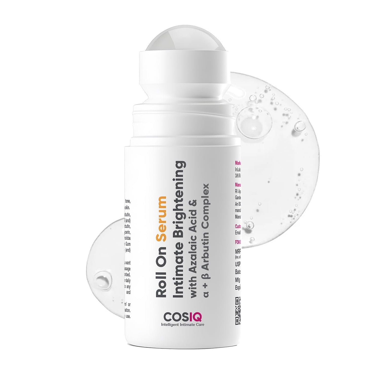 Cos-IQ Intimate Brightening Roll-On Serum | With Azelaic Acid & Alpha + Beta Arbutin Complex | For Dark Underarms, Inner Thighs, Knees & Bikini Area | Intimate Areas for Women & Men | 40ml