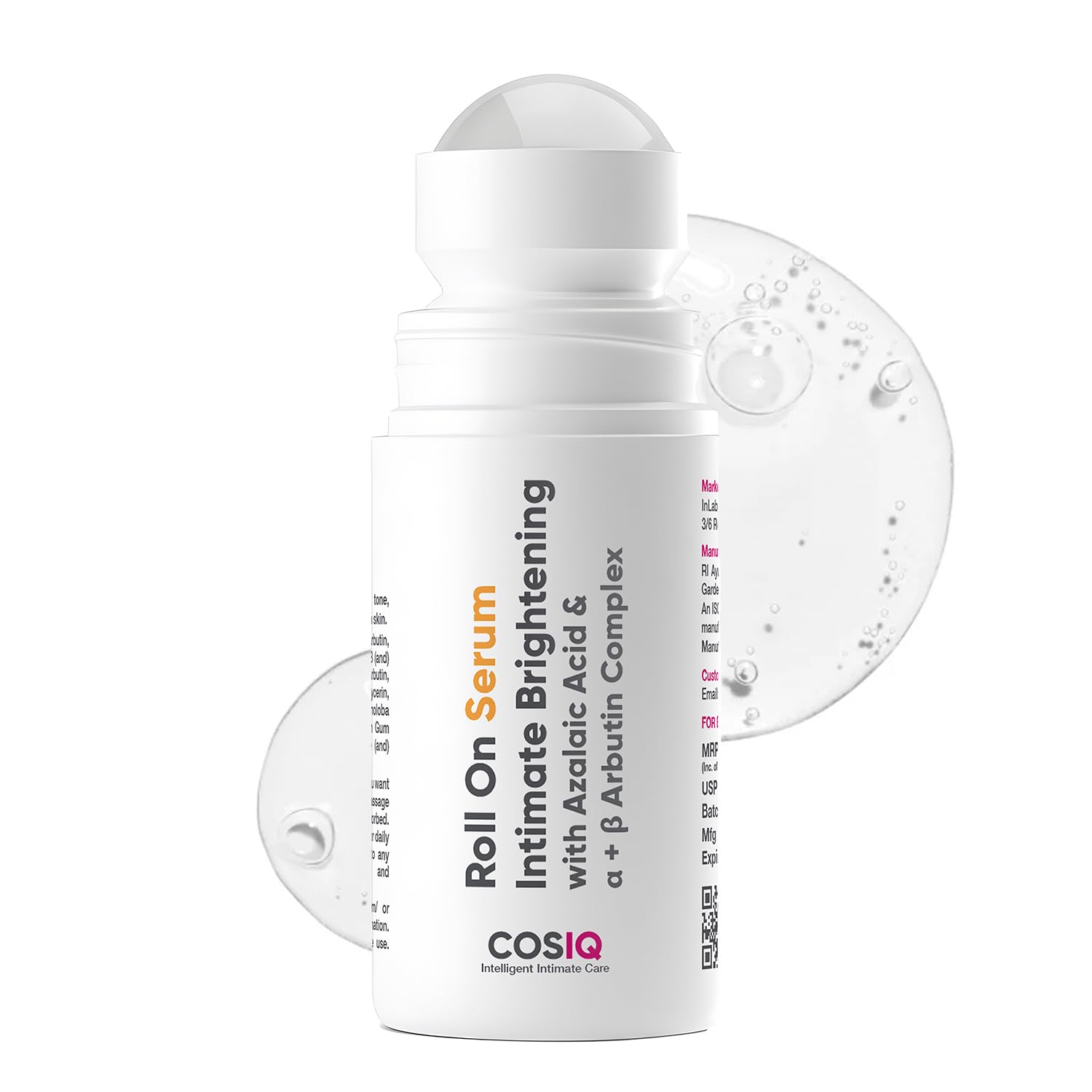 Cos-IQ Intimate Brightening Roll-On Serum | With Azelaic Acid & Alpha + Beta Arbutin Complex | For Dark Underarms, Inner Thighs, Knees & Bikini Area | Intimate Areas for Women & Men | 40ml