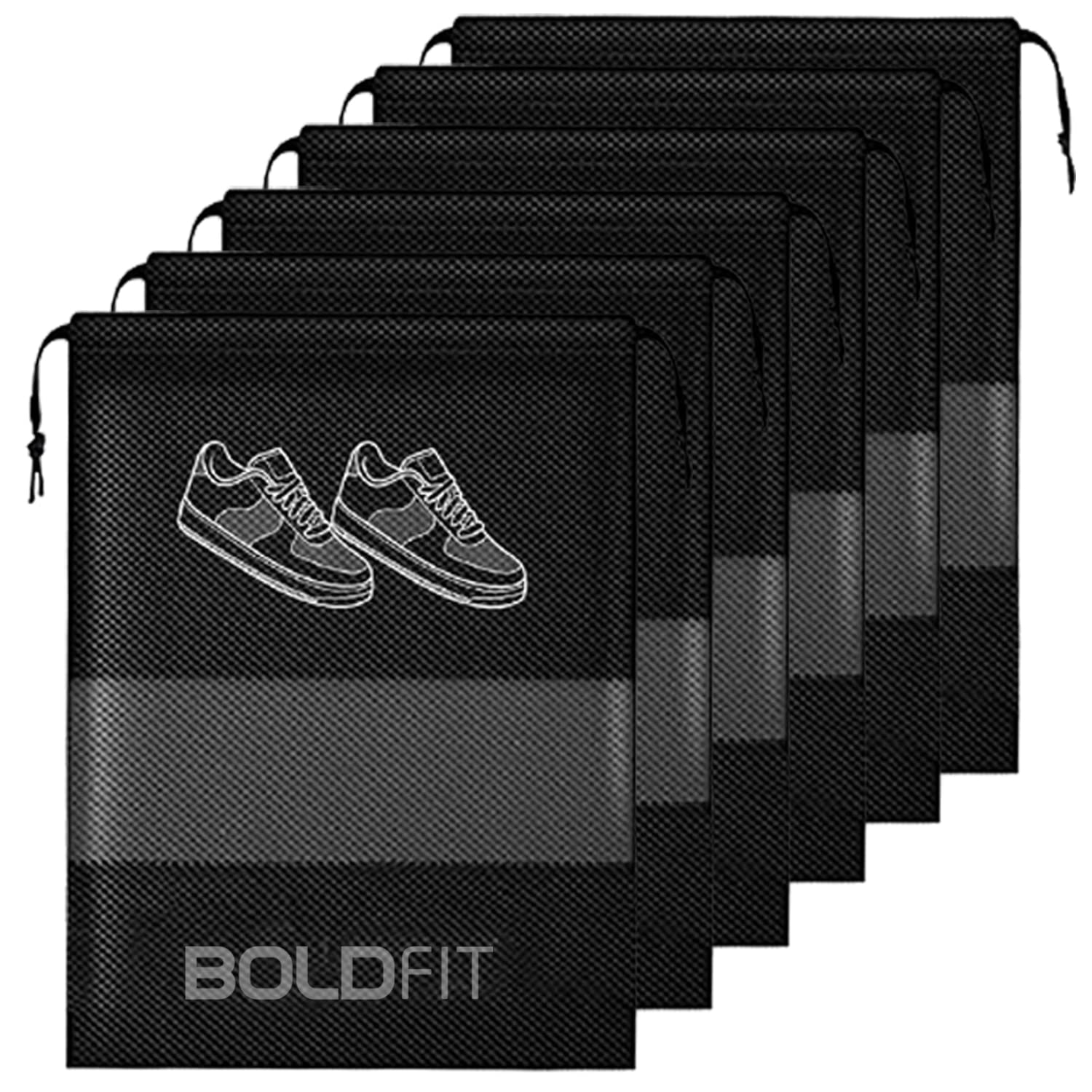 Boldfit Shoe Bag for Travel Bag- Pack of 6, Black