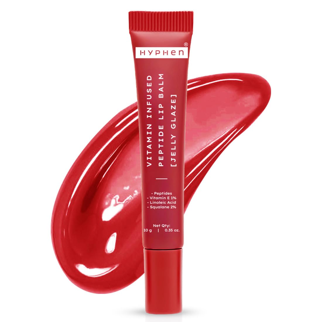 Hyphen Tinted Lip Balm | Brightens & Reduces Dark Lips & Pigmentation | 1% Vitamin E, Peptide & 2% Squalane | Jelly Glaze (Red Shade)- 10g