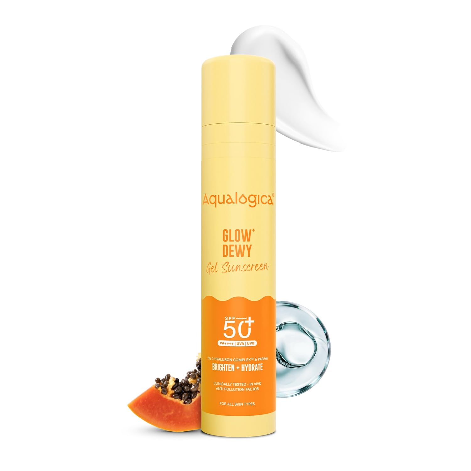 Aqualogica Glow+ Dewy Gel Sunscreen - 50 g | SPF 50+ PA++++ | Broad Spectrum UVA/B & Blue Light Protection | Lightweight | For Men & Women