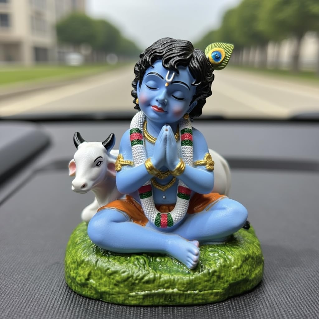 Krishna Idol for Car Dashboard | Lord Krishna Murti | Krishna Statue Idol for Car, Office Desk, Pooja, Temple, Decoration,Festivals (Blue Colour)