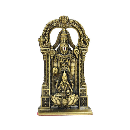 anciently Tirupati Balaji Idol with Lakshmi for Car Dashboard | Venkateswara Idol with Lakshmi for Car Dashboard, Metal, 1 Piece (Brass Colour)