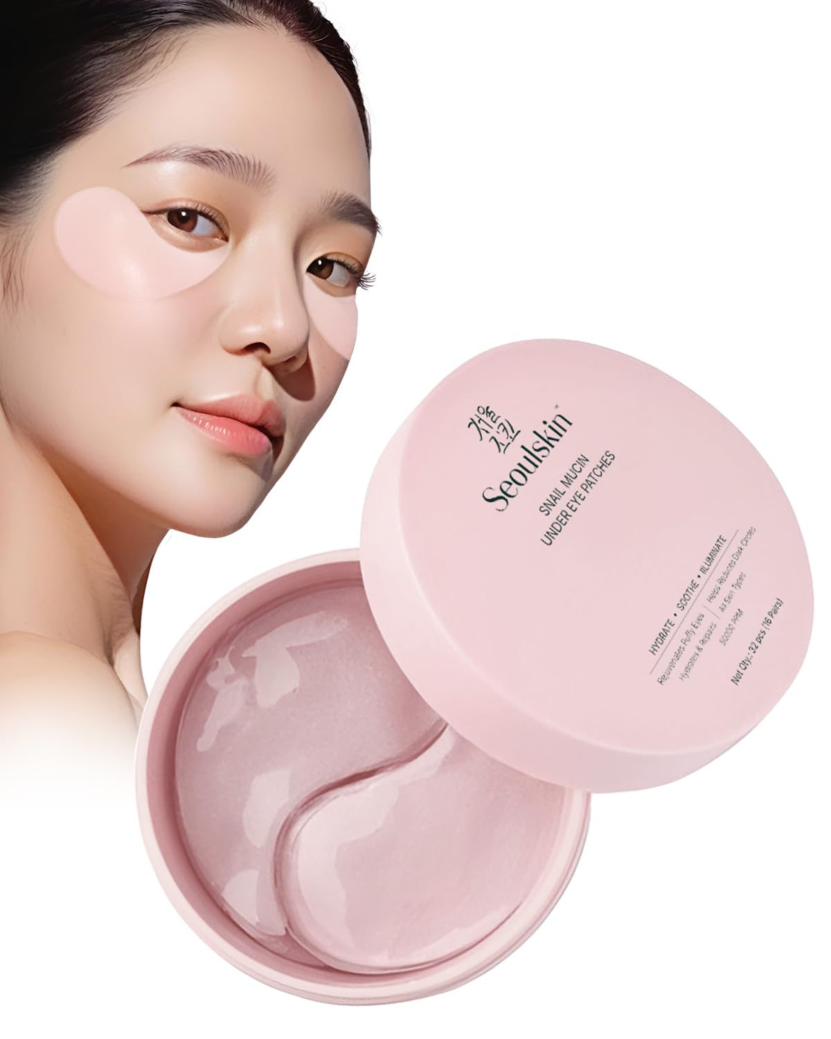 SeoulSkin Snail Mucin Under Eye Serum Patches (32 Pcs) – Korean Eye Patches for Dark Circles, Puffy Eyes, Hydrates & Repairs with Niacinamide & Hyaluronic Acid – Paraben-Free, Sulphate-Free, Cruelty-Free