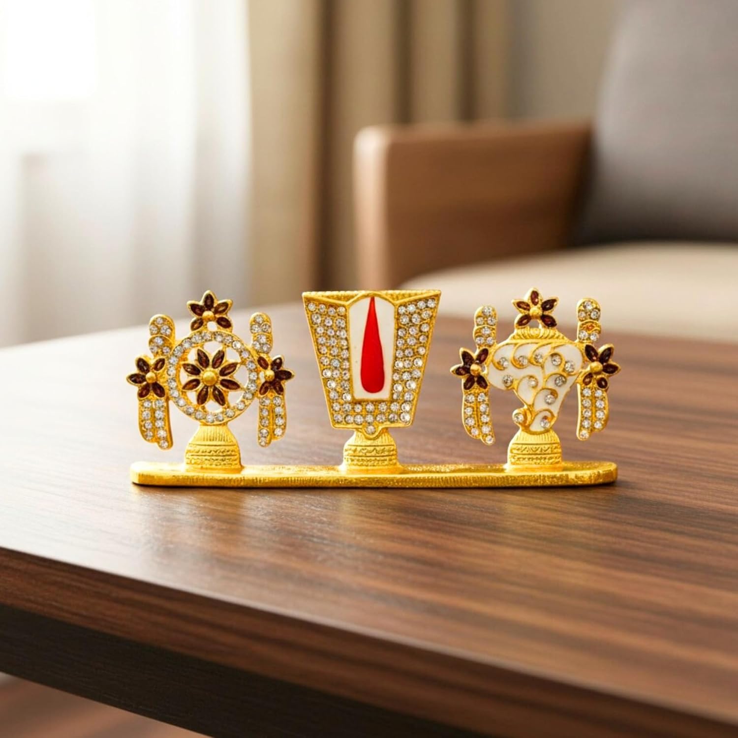 Balaji Tirupati Lord Venkateswara shanku Chakra Namah Stone Car Dashboard Idol with Hand Made Crystal Stones Hindu God Srinivasa.(Blessings on The Go) (Thirupathi Balaji Stone 11)