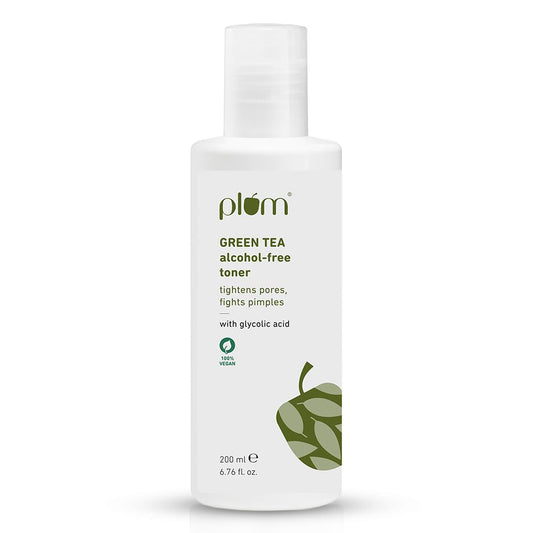 Plum Green Tea Face Toner For Oily, Acne-Prone Skin | With Glycolic Acid | Alcohol-Free | Gently Exfoliates Dead Skin Cells | Women & Men | 200ml