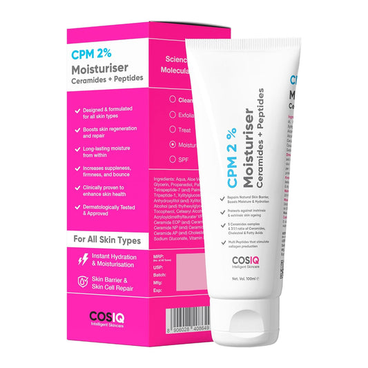Cos-IQ CPM 2% Ceramides Moisturizer with Peptides for Intense Moisturizing and Skin Strengthening | For Oily, Dry, Normal & Sensitive Skin | 100ml