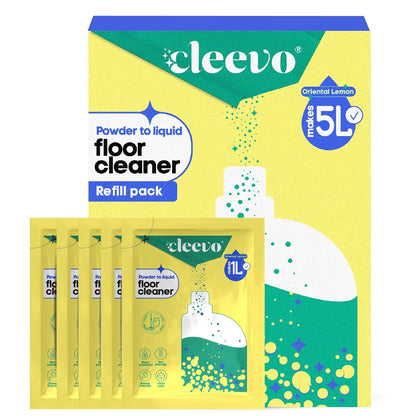 Cleevo Floor Cleaner Liquid (5L Refill Pack) | 1 Pouch = 1L Floor Cleaners for Mops | Chlorine-Free Surface Cleaner, All-Purpose Floor Cleaning Liquid (Zesty Lemon)