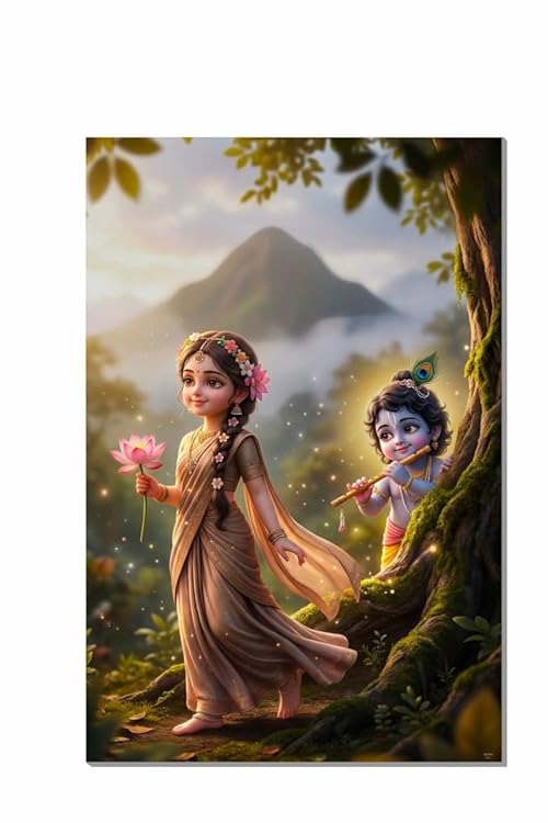 Hindu God Poster for Pooja Room and Home Temple 300 GSM Paper A3 Size, Self Adhesive Laminated Bal Gopal Wall Decor Poster