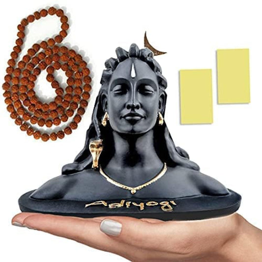 3 Inch Adiyogi Statue with Rudraksh Mala/Resin Car Dashboard Idols/Lord Shiva for Pooja/Shivratri Gift/Decor/Shiv Murti/Mahadev Statues/Decorative Items for Home/Office(Black)
