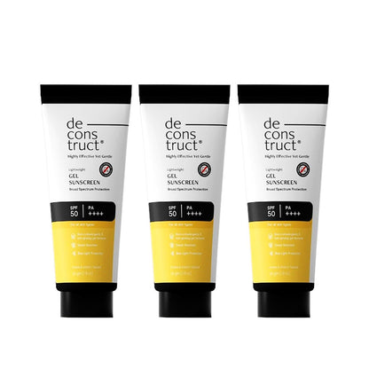 Deconstruct Gel Sunscreen for Oily skin SPF 50 PA++++ | For Men & Women - 50gm (Pack of 3)