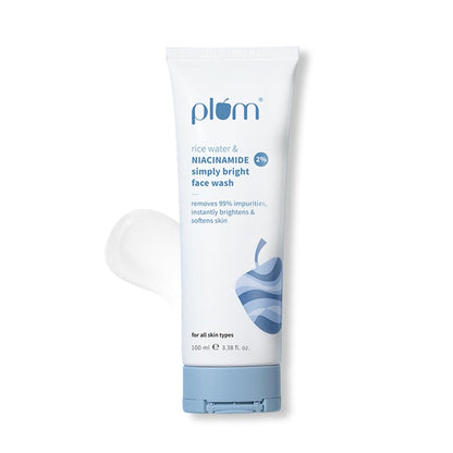 Plum 2% Niacinamide & Rice Water Face Wash | Hydrates & Brightens Skin | Softens & Smoothens Skin | Gentle & Non-Drying | Gently Cleanses 99% pore clogging impurities | Women & Men | 100ml