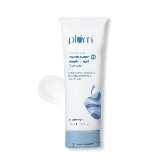 Plum 2% Niacinamide & Rice Water Face Wash | Hydrates & Brightens Skin | Softens & Smoothens Skin | Gentle & Non-Drying | Gently Cleanses 99% pore clogging impurities | Women & Men | 100ml