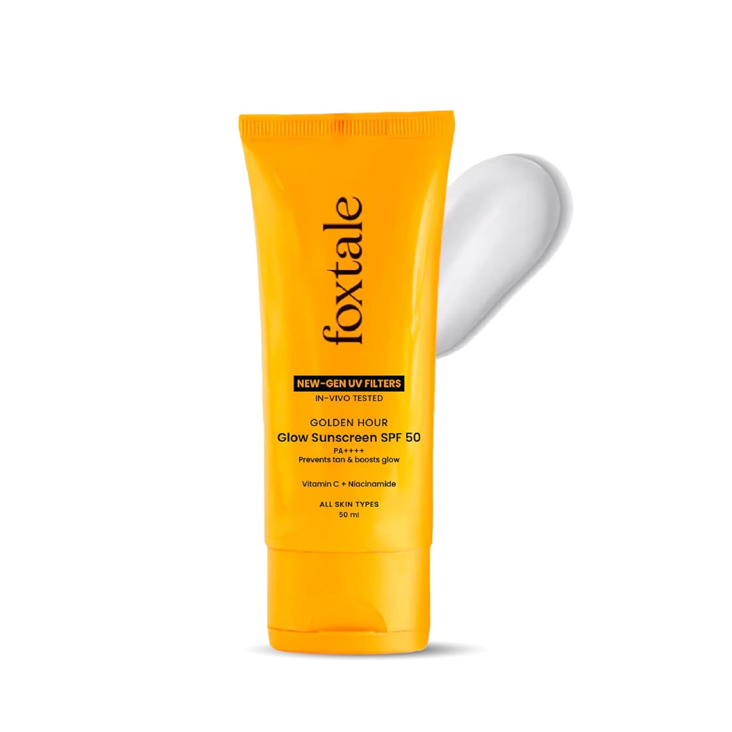 Foxtale Glow Sunscreen SPF 50 PA++++ with Vitamin C & Niacinamide, Made with 100% New-Gen Filters | For Men & Women 50ml