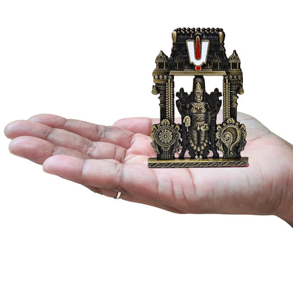 anciently Tirupati Balaji Idol for Car Dashboard | Venkateswara Idol for Car Dashboard Design 3, Metal, 1 Piece (Brass Colour)
