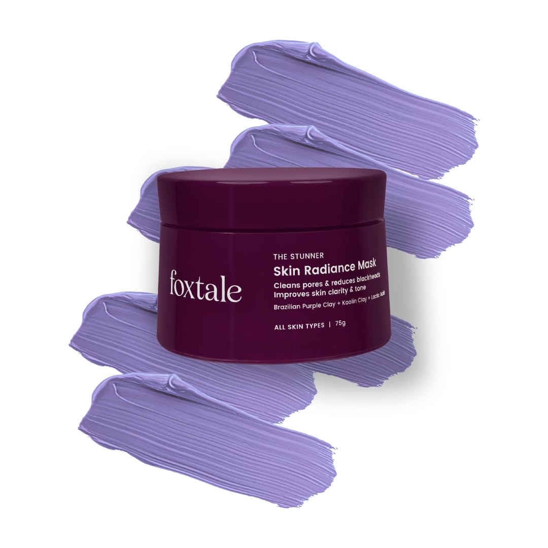Foxtale De-Tan Face Mask for Glowing Skin | Clay Mask with Lactic Acid for Tan Removal, Reduction in Blackheads, Instant Brightening | 75g
