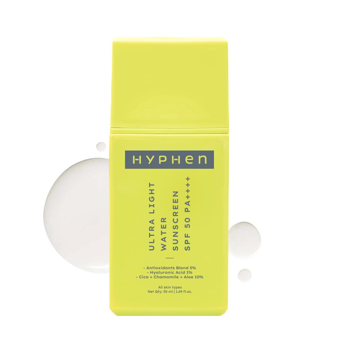 Hyphen 1% Hyaluronic Ultra Light Water Sunscreen SPF 50 PA ++++ | Korean Sunscreen for Men & Women | 50ml