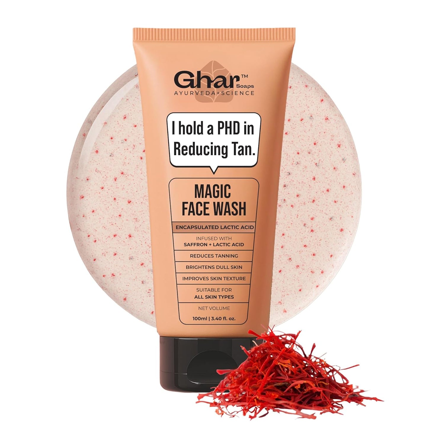 Ghar Soaps Magic De-Tan Face wash With Saffron & Glutathione 100ml | Tan Removal, Brightening and Glowing Skin I For Men & Women (Pack of 1)