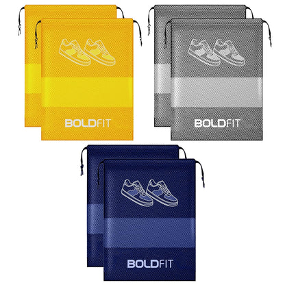 Boldfit Shoe Bag for Travel & Storage Travel Organizer - Pack of 6 Shoe Pouch (Blue, Yellow, Grey)