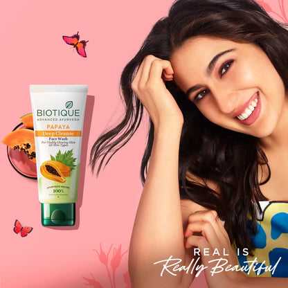 Biotique Papaya Deep Cleanse Face Wash | Gentle Exfoliation | Visibly Glowing Skin | 100% Botanical Extracts| Suitable for All Skin Types | 20ml