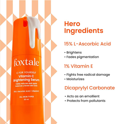 Foxtale 15% Vitamin C Face Serum for Glowing Skin | Purest Vitamin C (L-Ascorbic Acid) with Vitamin E  | All Skin Types | For Men & Women | 30 ml
