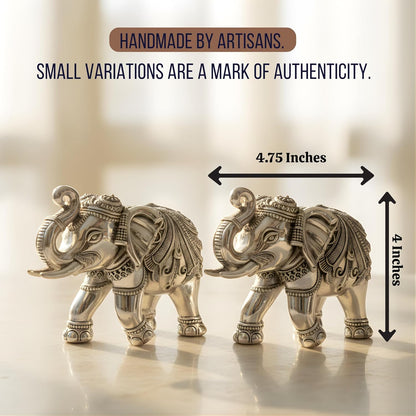 999 Pure Silver Plated Elephant Statue Pack of 2 | 4 Inch Vastu & Good Luck Showpiece for Beautiful Table Decor, Prayer Room & Pooja Room | Auspicious Gift Option