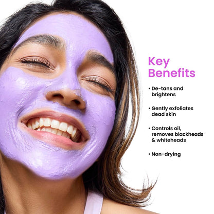 Foxtale De-Tan Face Mask for Glowing Skin | Clay Mask with Lactic Acid for Tan Removal, Reduction in Blackheads, Instant Brightening | 75g