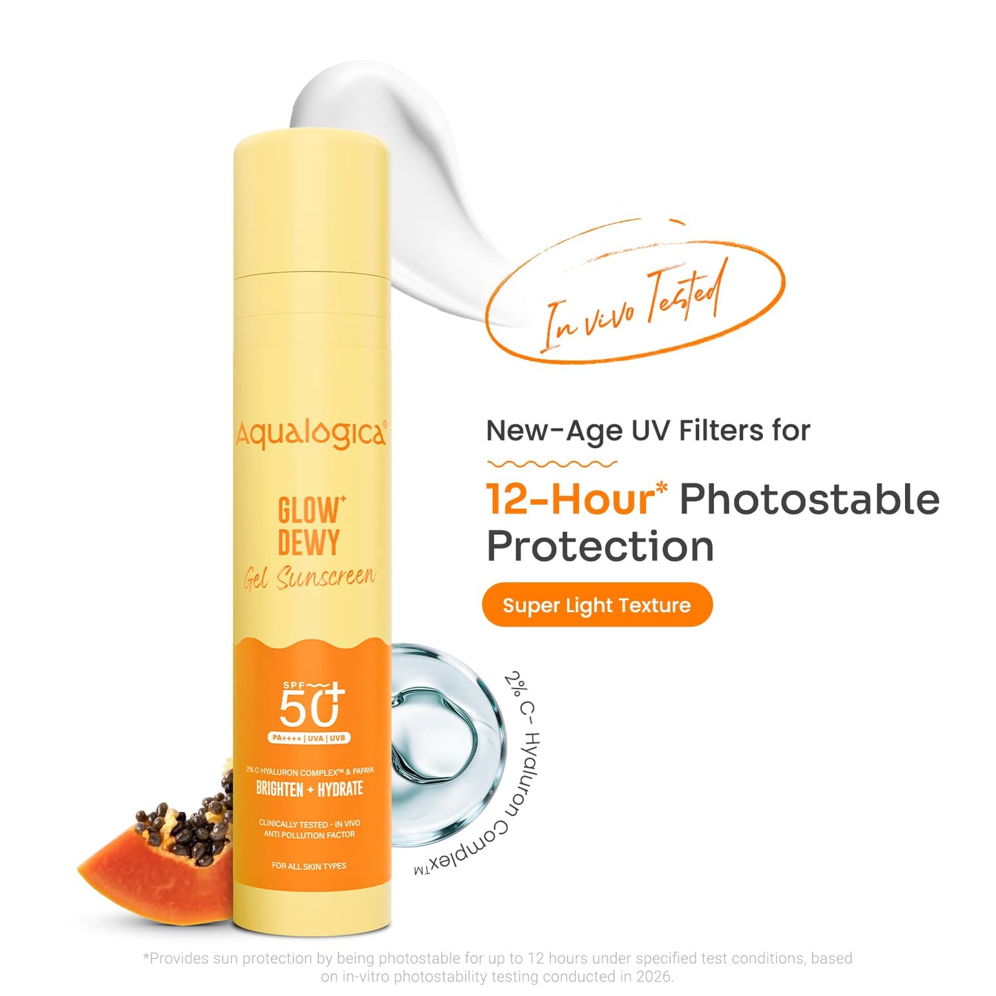 Aqualogica Glow+ Dewy Gel Sunscreen - 50 g | SPF 50+ PA++++ | Broad Spectrum UVA/B & Blue Light Protection | Lightweight | For Men & Women