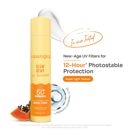 Aqualogica Glow+ Dewy Gel Sunscreen - 50 g | SPF 50+ PA++++ | Broad Spectrum UVA/B & Blue Light Protection | Lightweight | For Men & Women