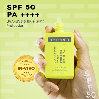 Hyphen 1% Hyaluronic Ultra Light Water Sunscreen SPF 50 PA ++++ | Korean Sunscreen for Men & Women | 50ml