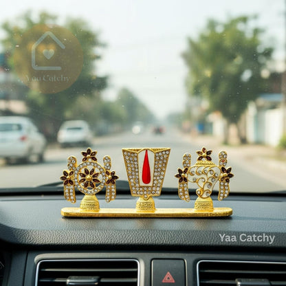 Balaji Tirupati Lord Venkateswara shanku Chakra Namah Stone Car Dashboard Idol with Hand Made Crystal Stones Hindu God Srinivasa.(Blessings on The Go) (Thirupathi Balaji Stone 11)
