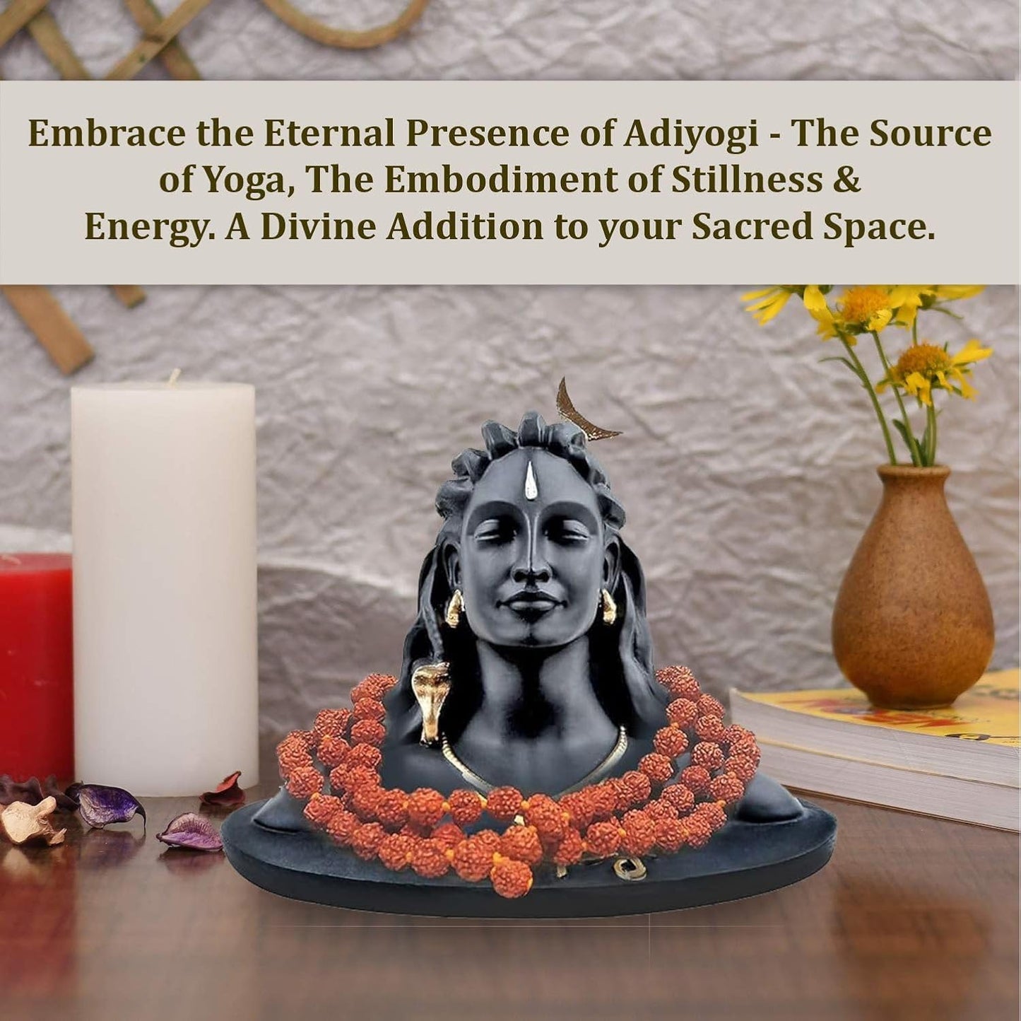 3 Inch Adiyogi Statue with Rudraksh Mala/Resin Car Dashboard Idols/Lord Shiva for Pooja/Mahadev Statues/Decorative Items for Home/Office(Black)