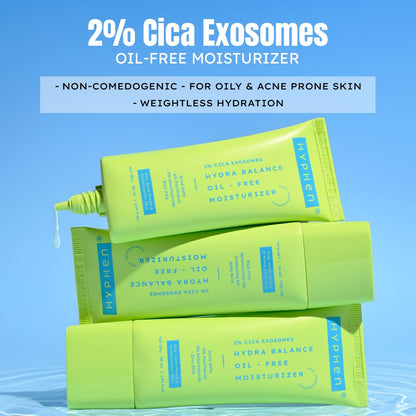 Hyphen 2% Cica Exosomes Oil-Free Moisturizer | 10X Deeper Hydration | Lightweight Water Gel with 5% Niacinamide | Controls Oil, Non-Comedogenic | Acne-Prone, Dry & Oily Skin - 50ml