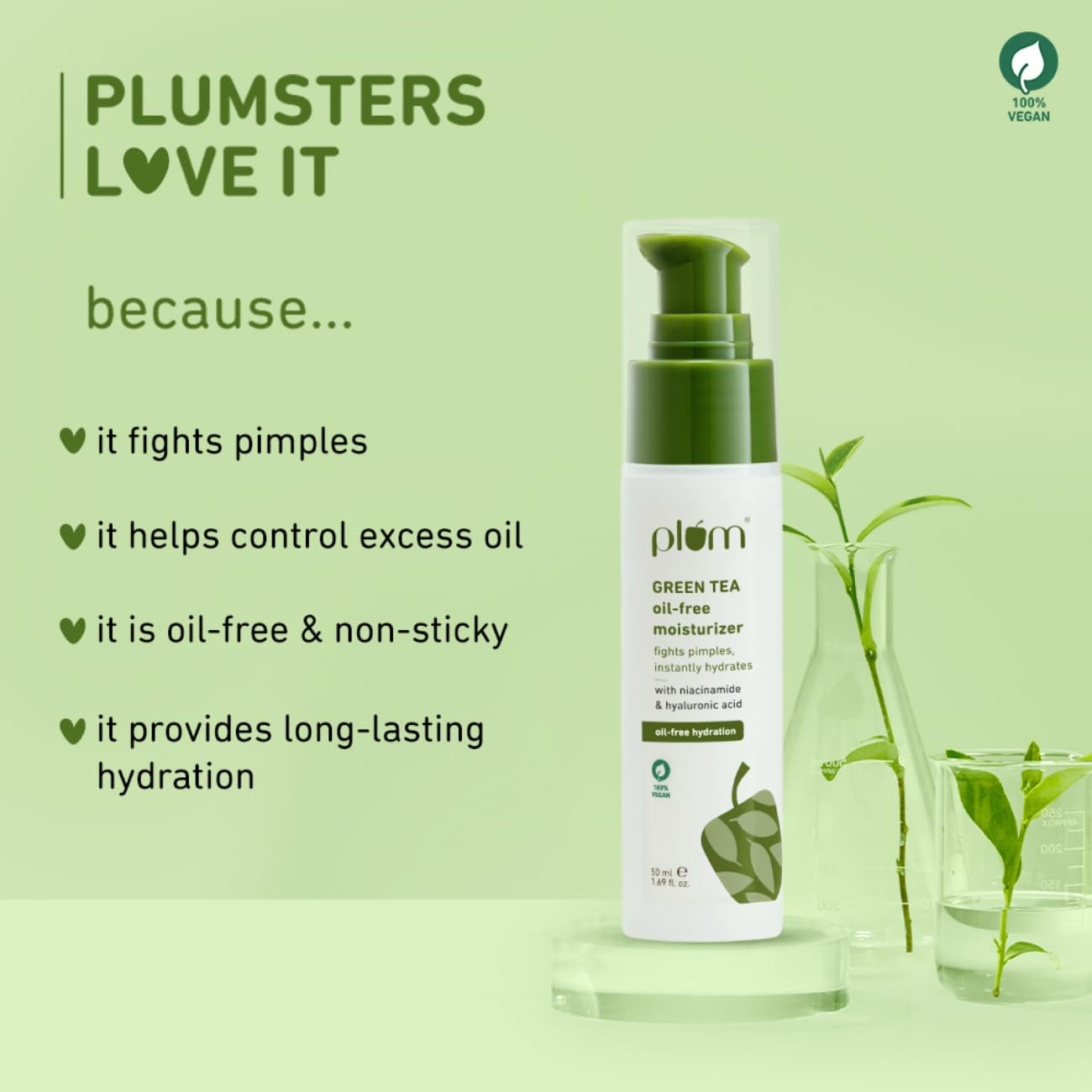 Plum Green Tea Oil-Free Face Moisturizer | With Niacinamide & Hyaluronic Acid | Fights Pimples & Hydrates | 50ml