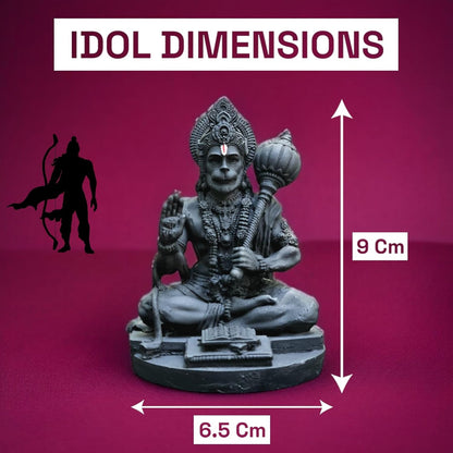 Resin Hanuman Ji Idol for Car Dashboard, Home & Office Desk - Bajrang Bali Murti for Protection from Negative Energy, Good Luck, Success and Prosperity (Black), 9 cm