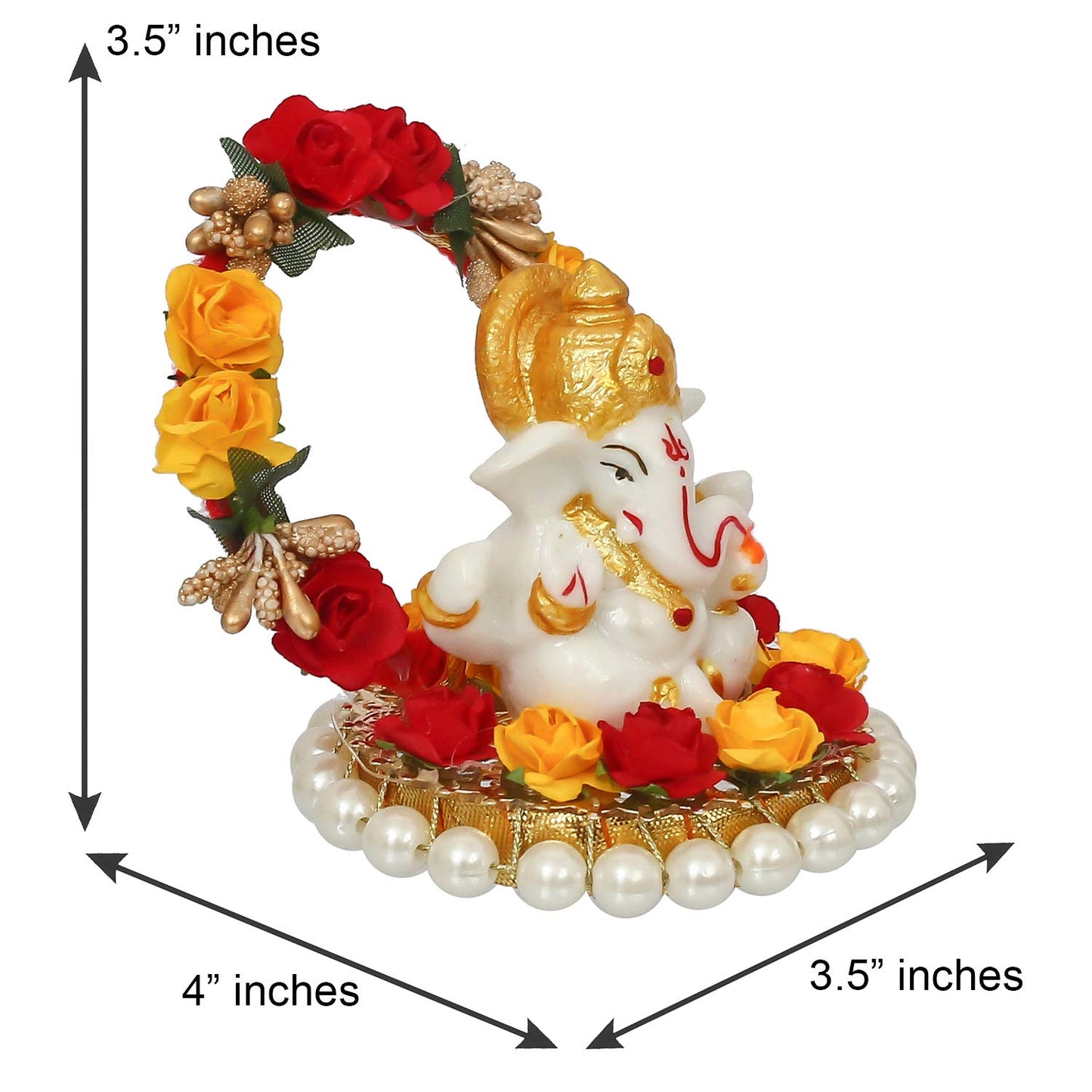 Resin Lord Ganesha Idol On Decorative Rose Flower Plate| Ganesha Idol for Home Decor Car Dashboard| Ganesha Statue| Ganesh Murti| Ganpati Murti God Statue Gift for Diwali Housewarming