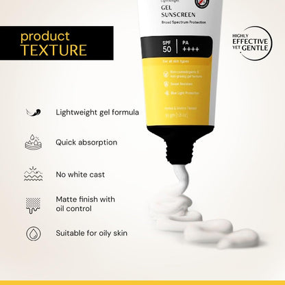 Deconstruct Gel Sunscreen for Oily skin SPF 50 PA++++ | For Men & Women - 80gm