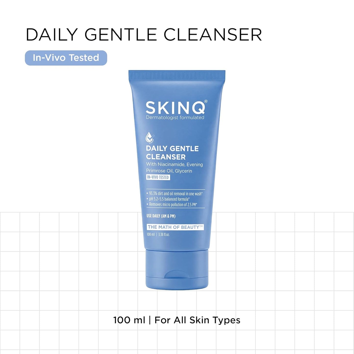 SkinQ Daily Gentle Cleanser for All Skin Types with Niacinamide & Glycerine 100ml | Hydrating Facewash for Men & Women to enhance Skin Texture, Exfoliation & Deep Cleansing | Helps remove Excess Oil