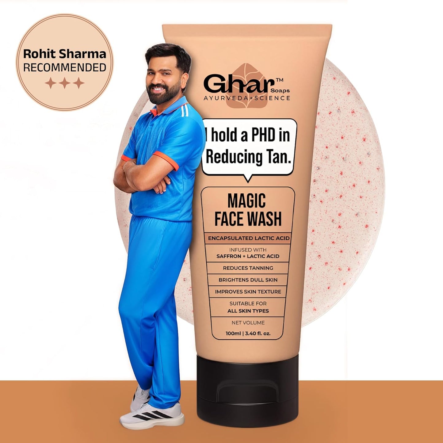 Ghar Soaps Magic De-Tan Face wash With Saffron & Glutathione 100ml | Tan Removal, Brightening and Glowing Skin I For Men & Women (Pack of 1)