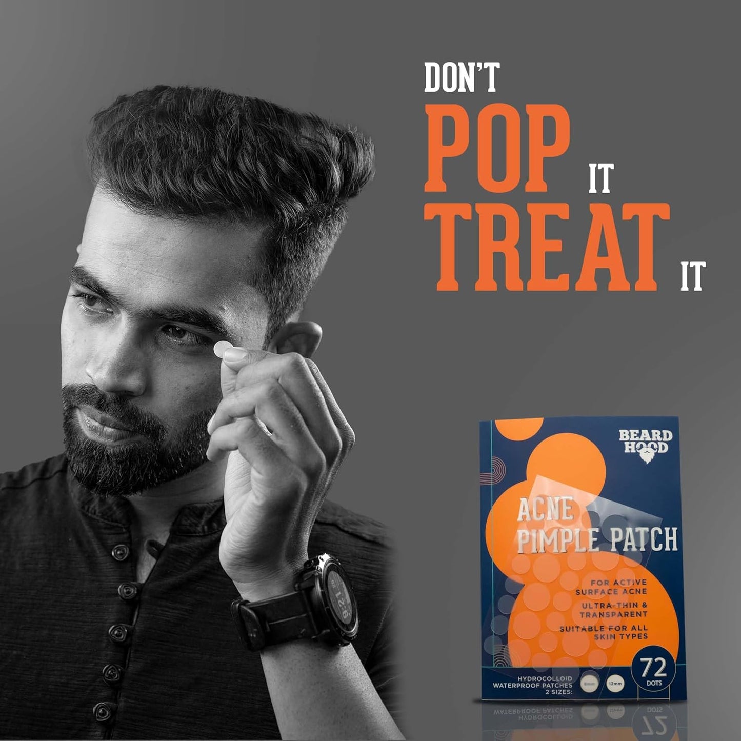 Beardhood Acne Pimple Patch | 72 Patches | Absorbs Pimple Overnight, Reduces Excess Oil, For All Skins